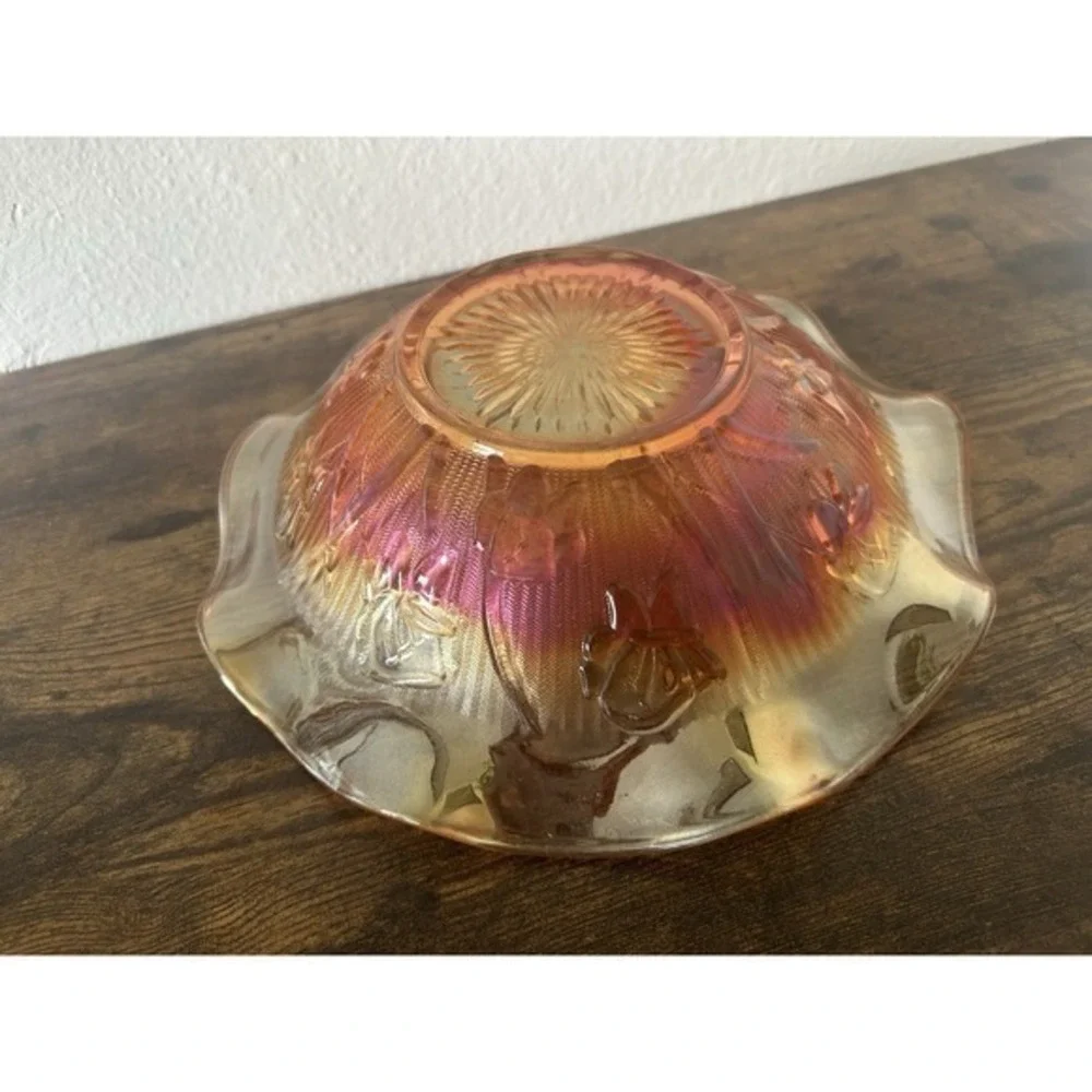 Vintage Carnival Glass‎ Bowl Large Iris & Herringbone Jeannette Marigold Ruffled